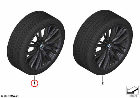 Roue complète hiver M Performance noir mat 225/45R18 95H OEM 36115A23FE1 pour BMW G42, G20, G21, G22, G23... et plus encore. Véritable BMW.