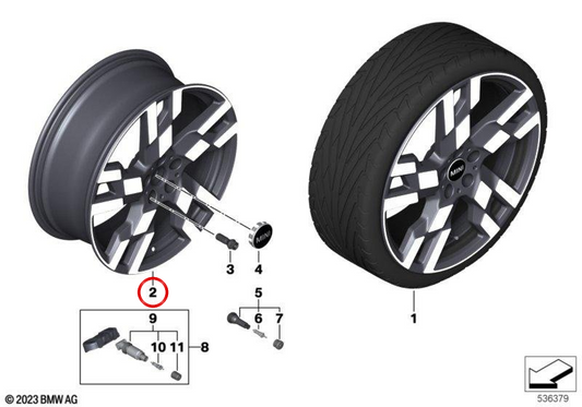 Jante en alliage 8Jx20 H2 ET46 JCW Flag Spoke 949 bicolore Jet Black uni/très poli OEM 36115A269E7 pour MINI Countryman U25 C, D, E, S ALL4, SE ALL4... et plus. Original MINI.