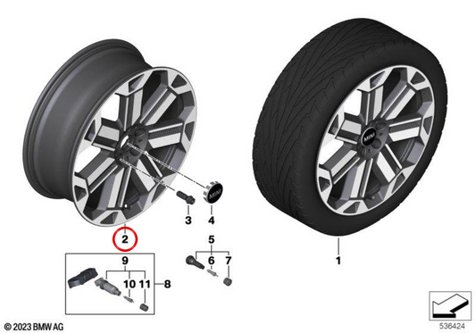 Cerchio in lega 8Jx21 ET46 JCW Rallye Spoke 950 bicolore Frozen Gunmetal per MINI Countryman U25 (10/2022-03/2025) OEM 36115A269E8. MINI originale.