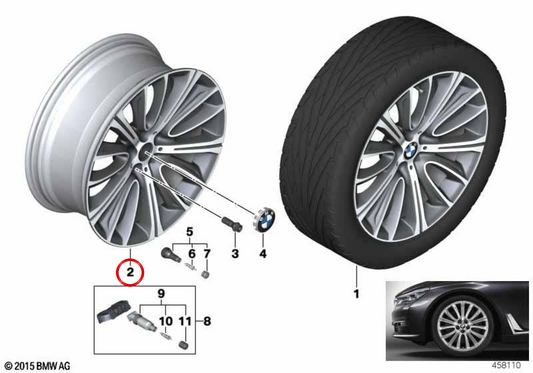 Llanta de aleación V-Speiche 628 OEM 36115A2A379 para BMW G32, G11 y G12. Original BMW.