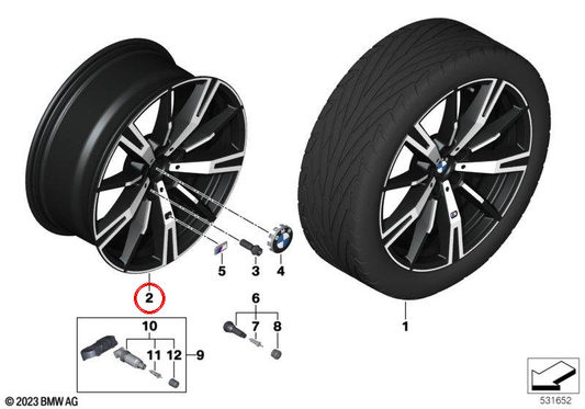 Pneus en alliage M Conception d'étoile 938 de 20 "OEM 36115A324E7 pour la série BMW 5 G60 (520D, 520I, 523D) Arrière et XDrive Traction. BMW originale.