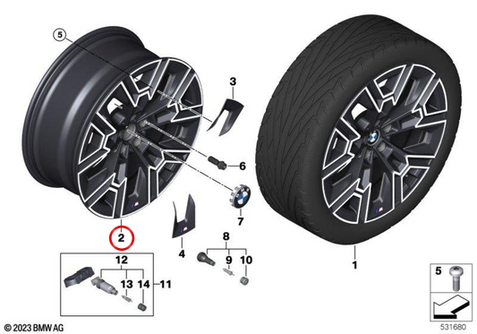Roda de liga leve M Aerodynamik 939 OEM 36115A324E8 para BMW G60, G61, G68. BMW genuíno.