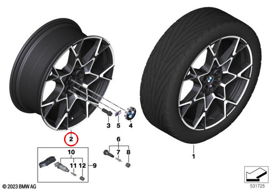 Rodas de liga leve M Y-Spoke 943 OEM 36115A324F9 para BMW G60, G61. BMW genuíno.