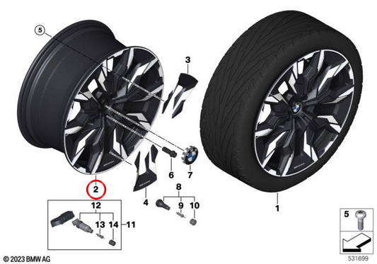 Llantas de aleación 21" Estilo Aerodinámico 954i OEM 36115A32502 para BMW G60, G61. Acabado bicolor Jet Black brillante. Original BMW.