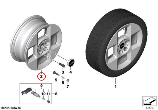 Cerchio in lega 4 razze quadre 955 6.5Jx16 ET47 colore silver raffinato OEM 36115A3E635 per MINI F65, F66, Cabrio F67. MINI originale.