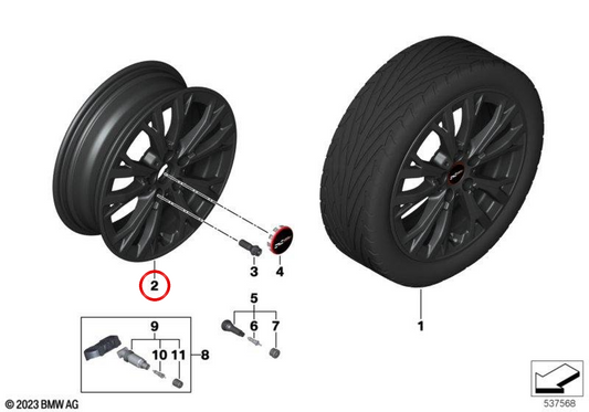 Aluminum tire JCW Star Spoke 962 Black Color 17 "OEM 36115A3E643 for Mini F65, F66, F67. Original Mini.