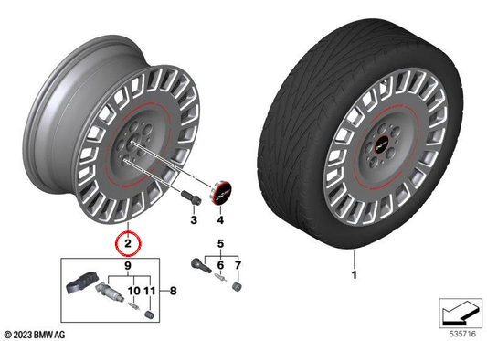 Llanta de aluminio JCW Rallye Spoke 964 OEM 36115A3E644 para MINI F66, F65, Cabrio F67. Original MINI.