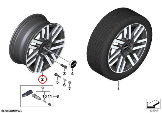 Cerchione in lega leggera 7Jx17 H2 ET47 grigio spectre OEM 36115A3E6A6 per MINI F65, F66 e Cabrio F67. Originale MINI