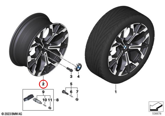 Original Alloy Tire BMW 19 "Design Y-Speichen 1038i OEM 36115A64AF3 für BMW G42, G20, G21, G28, G22, G23.