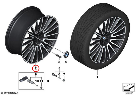 JET BLACK OEM 36115A7B2A5 Piene in lega per BMW G70. BMW originale.