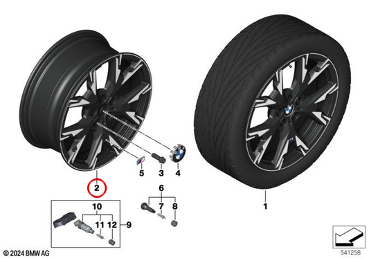 Piene in lega M Performance Y-Spoke 976 19 ”Jet Black OEM 36115A7F0A5 per BMW F70. Solo per pneumatici invernali. Include coperchio e viti. BMW originale.