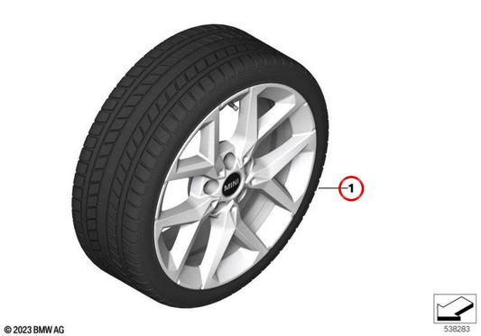 Roue hiver complète Y-Spoke 896 Orbit Grey 17" OEM 36115A8E5B7 pour MINI Countryman U25 (10/2022 - 03/2025). MINI d'origine.