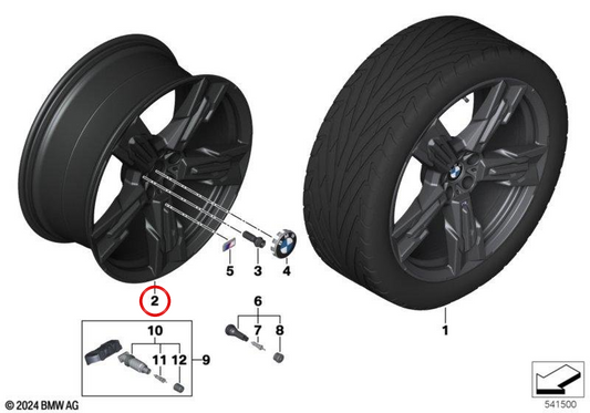 Tire d'alliage d'origine BMW M Star Design 1037 21 "Jet Black Mate OEM 36115A90F91 pour BMW X3 G45 et Series 2 G45. Compatible avec les versions XDrive 20, 20D, 30E à partir de 2024. BMW original.