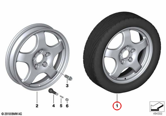 Ruota di emergenza con pneumatico OEM 36115B540A7 per BMW G60. BMW originale.