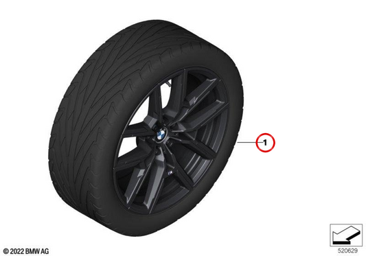 Complete set of wheels M Y-spoke 859 summer Jet Black gloss with RDC OEM 36115B75888 for BMW 4 Series G26 Gran Coupe, i4 G26 Gran Coupe (incl. LCI)... and more. Genuine BMW.