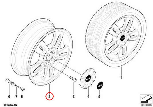 5 Star Rocket 93 silbernes Leichtmetallrad 5,5Jx15 ET45 OEM 36116763295 für MINI R50, R52 Cabrio, R53... und mehr. Originaler MINI.