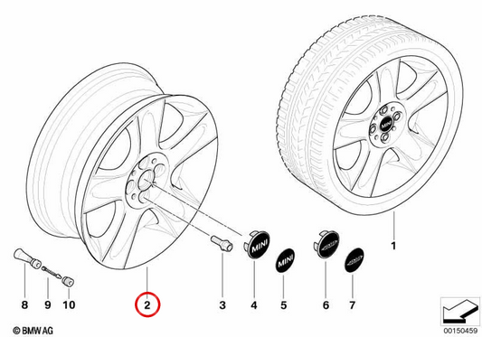 Cerchio in alluminio 5 Star Bullet 91 OEM 36116763299 per MINI R50, R53, Cabrio R52. MINI originale.