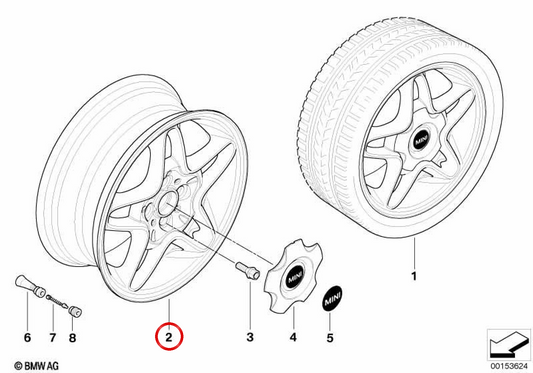 Tire in alluminio S Winder 102 OEM 36116768584 per Mini R50, R53, R56, Clubman R55, Cabrio R52 ... e altro. Mini originale.