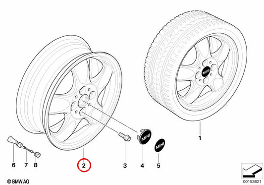 5 Star Spooler 100 weißes Aluminiumrad OEM 36116769404 für MINI R50, R53, R56, Clubman R55, Cabrio R52... und mehr. Originaler MINI.