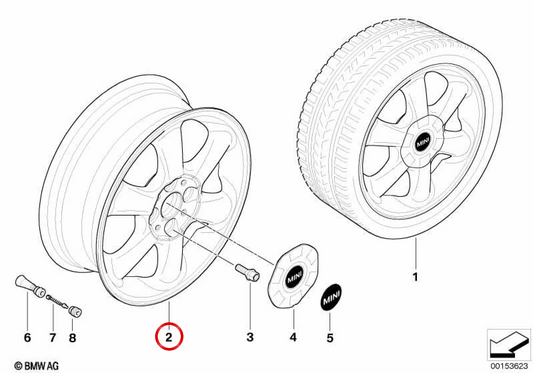 Cerchio Rotator Spoke 101 in alluminio bianco OEM 36116769406 per MINI R50, R53, R56, Clubman R55, Cabrio R52... e altro ancora. MINI originale.