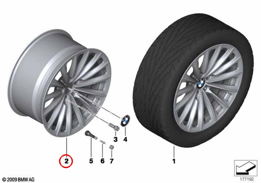 Roda de liga leve com design radial 252 OEM 36116775392 para BMW F07, F01, F02, F04. BMW genuíno.