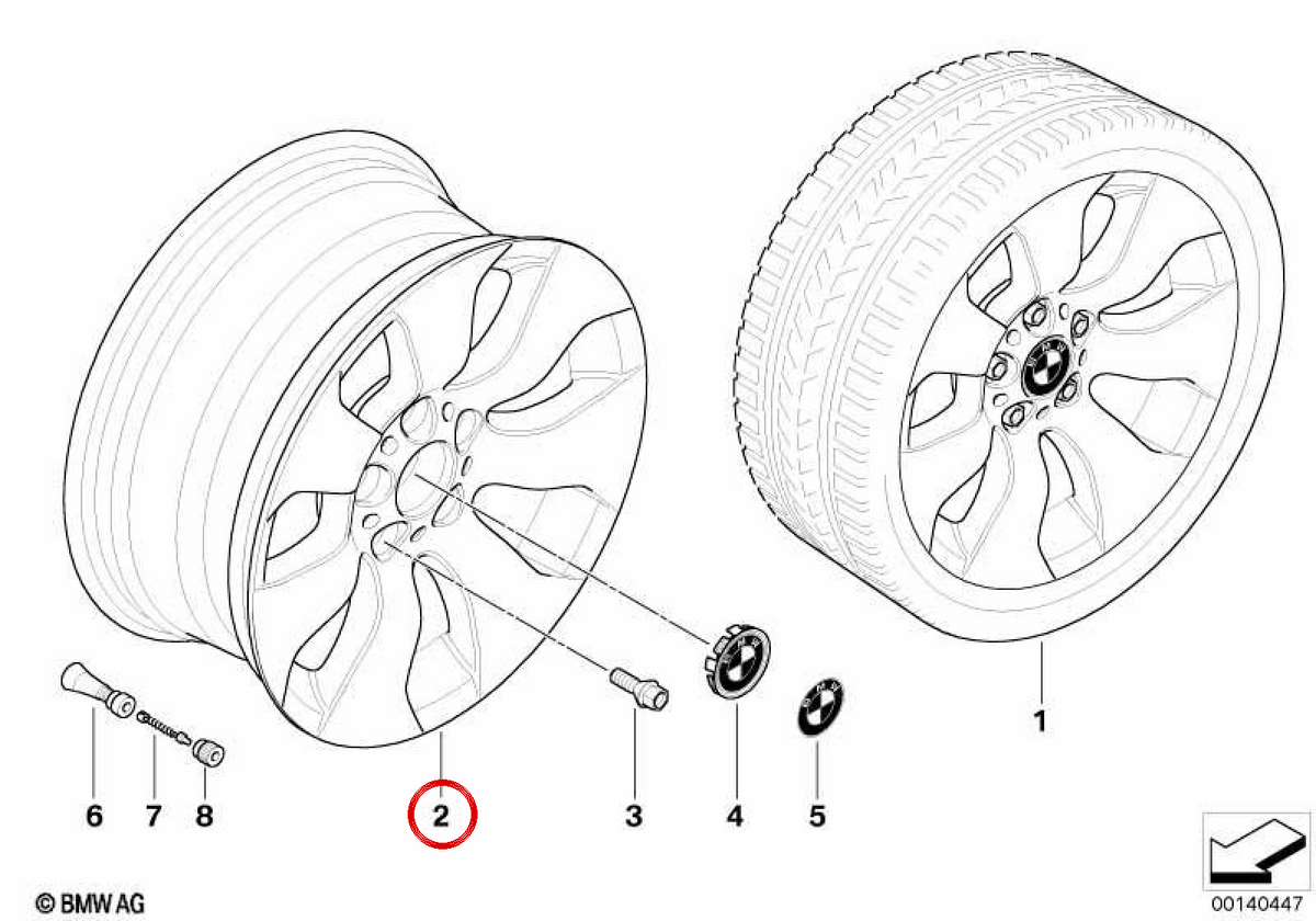 Sternspeiche 158 Piene in lega per BMW E90, E91, E92, E93 (OEM 36116775596). BMW originale.
