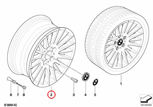 Roda de alumínio com raio radial 160 para BMW Série 3 E90, E91, E92, E93 (OEM 36116775598). BMW genuíno.