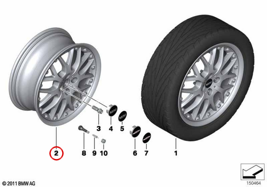 Jante de alumínio Cross Spoke Composite R90 antracite 17" OEM 36116777969 para MINI R50, R53, R56, Clubman R55, Cabrio R52, Coupé R58, Roadster R59... e muito mais. MINI original.