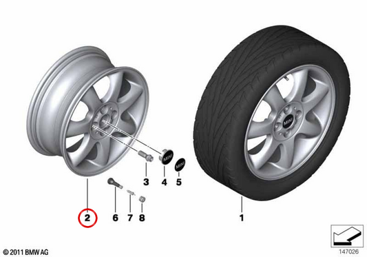 Leichtmetallfelge 16" Bridge Spoke 94 Jet Black 6,5Jx16 ET48 OEM 36116787238 für MINI R50, R53, R56, R55 Clubman, R52 Cabrio, R57 Cabrio, R58 Coupé, R59 Roadster... und mehr. Original MINI.