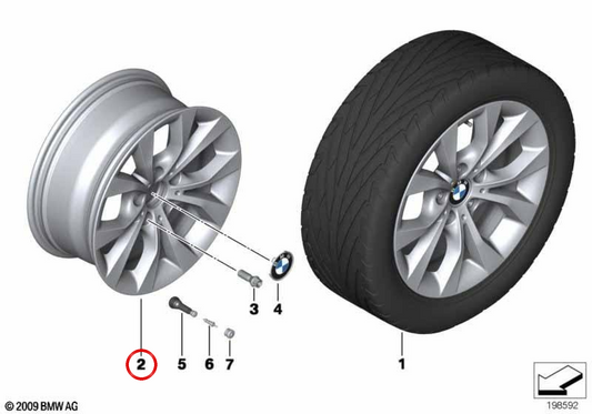 Pneu en alliage V-Radio Design 318 8x18 ET34 OEM 36116789141 pour BMW X1 E84. Couleur réflexe d'origine BMW. Convient pour le module RDC. Comprend les vis et le couvercle de la bague. Seulement valable pour BMW X1 E84. BMW d'origine.