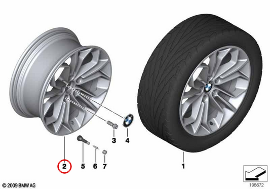 Llanta de aleación estilo Wabenstyling 323 OEM 36116789147 para BMW E84. Original BMW.