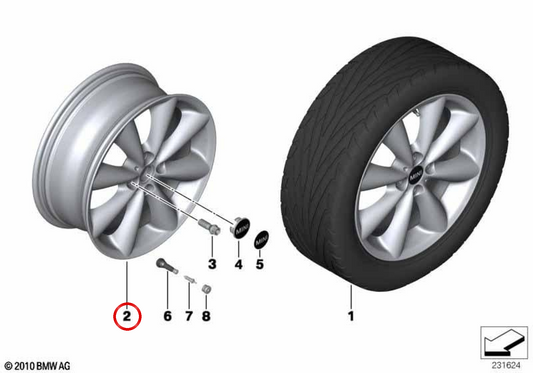 Jante de alumínio Radius Conical 121 Jet Black 17" OEM 36116791931 para MINI R56, R56 LCI, Clubman R55, Cabrio R57, Coupé R58, Roadster R59... e muito mais. MINI original.
