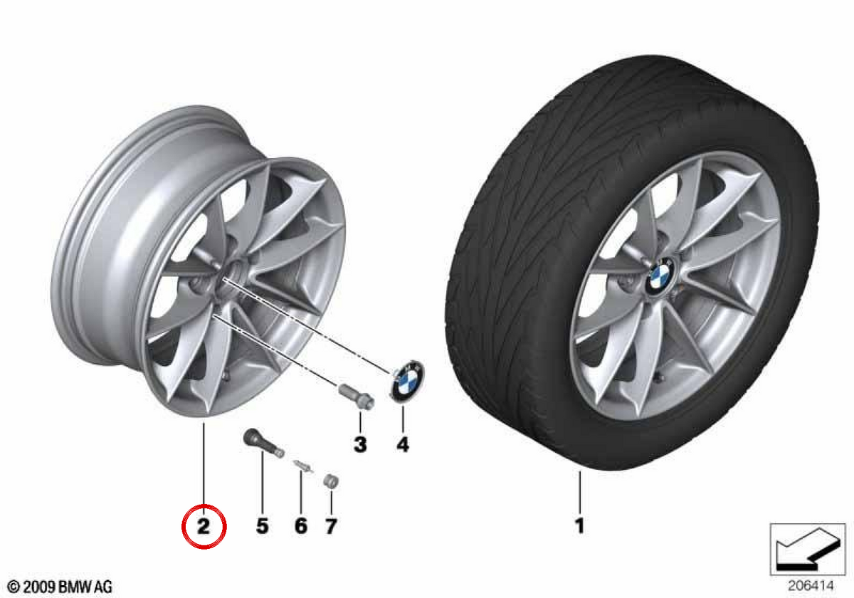 V-PEICHE 360 OEM in lega 36116795207 per BMW E81, E82, E87, E88. BMW originale.