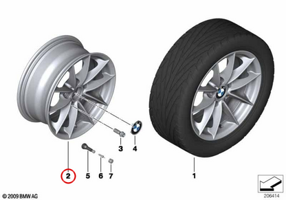V-PEICHE 360 OEM in lega 36116795207 per BMW E81, E82, E87, E88. BMW originale.