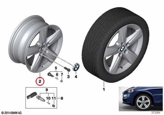 Llanta de aleación diseño estrella 478 OEM 36116855087 para BMW F45 y F46. Compatible con modelos Serie 2 Active Tourer y Gran Tourer. Medida 7.5x17, ET54. Original BMW.