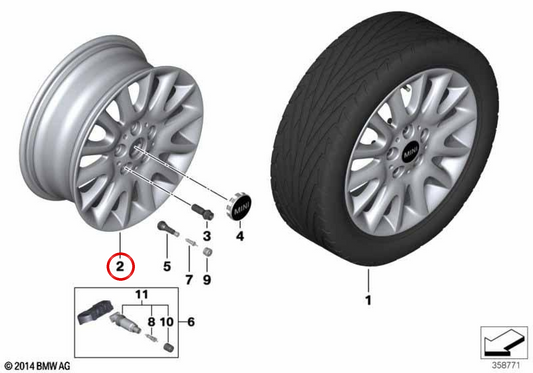 Jante en aluminium Victory Spoke 495 16" OEM 36116855104 pour MINI F56, F55, Cabrio F57... et plus. MINI d'origine.