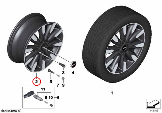 Roda de alumínio com raio de roleta 502 17" OEM 36116855111 para MINI F56, F55, F57... e muito mais. MINI original.