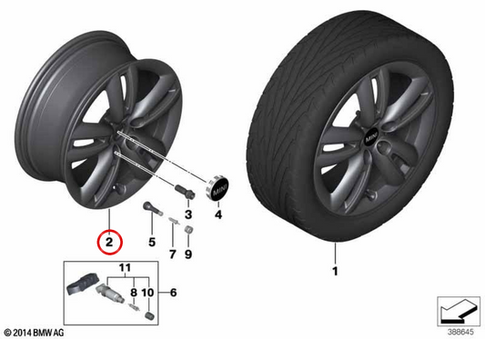 JCW Track Spoke 501 roda de alumínio preto OEM 36116856057 para MINI F56, F56 LCI, F56 BEV LCI, F55, Cabrio F57, Cabrio F57 LCI. MINI originais.