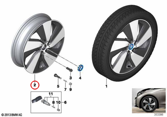 Turbinenstil -Legierungsreifen 429 (rechte Seite) OEM 36116856897 für BMW i3 (I01). Original BMW.