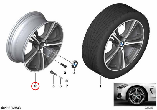 Design de raio estrela da roda de liga leve 407 OEM 36116857566 para BMW F30, F31, F32, F33, F36. BMW genuíno.
