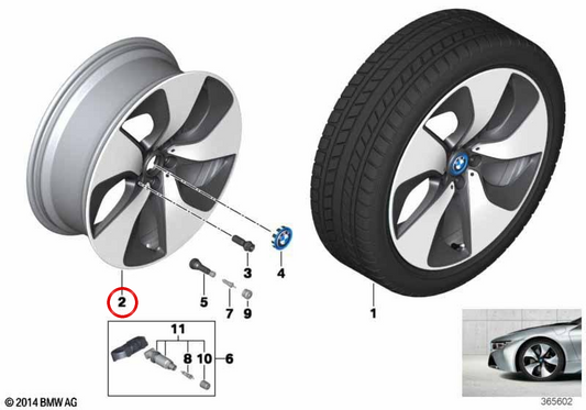 Rodas de liga leve estilo turbina 444 (lado direito) OEM 36116857575 para BMW i8 (I12, I15). BMW genuíno.