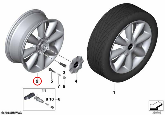 Leichtmetallrad 18" 7J ET54 Cone Spoke 507 Aspen White uni OEM 36116859617 für MINI F55, F56, F57... und mehr. Original MINI.