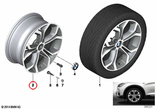 Roda de liga leve para BMW X3 F25, X4 F26 (OEM 36116862889). BMW genuíno