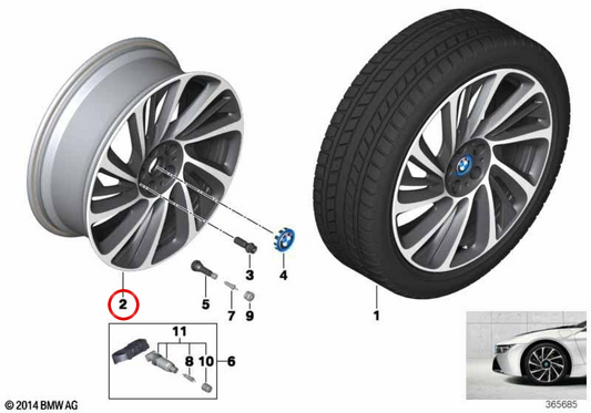 Piene in lega in stile turbina 625 (lato sinistro) OEM 36116862898 per BMW I8 (I12, I15). BMW originale.