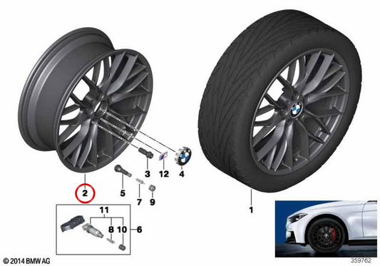 Llanta de aleación M de doble radio 405 para BMW F30, F31, F34, F35, F32, F33, F36 (OEM 36116865157). Original BMW