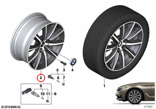 V-Peiche 684 Roues en alliage pour la série BMW 5 G30, G31, 6 G32 Série (OEM 3611687441). BMW d'origine.