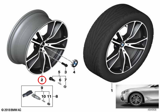 Llantas de aleación diseño V-Spoke 686 OEM 36116877021 para BMW G32, G32N. Acabado bicolor negro brillante. Original BMW.
