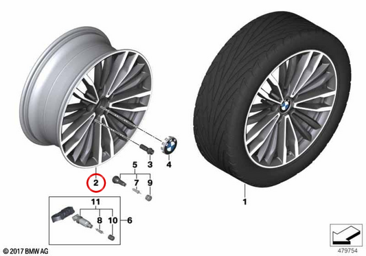Original alloy wheel multi-spoke design 708 OEM 36116877136 for BMW F30, F31, F32, F33, F36. Original BMW.
