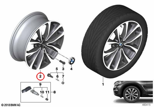 Original BMW alloy wheel V-Spoke design 692 OEM 36116877326 compatible with BMW G01, G08, G02.
