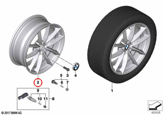 Tire en alliage d'origine BMW V-ENSE 618 18 "(OEM 36116880047) pour BMW X3 G01 et X4 G02. Convient à plusieurs moteurs et transmissions. Finition en réflexe argenté. Comprend une couverture centrale. BMW d'origine.